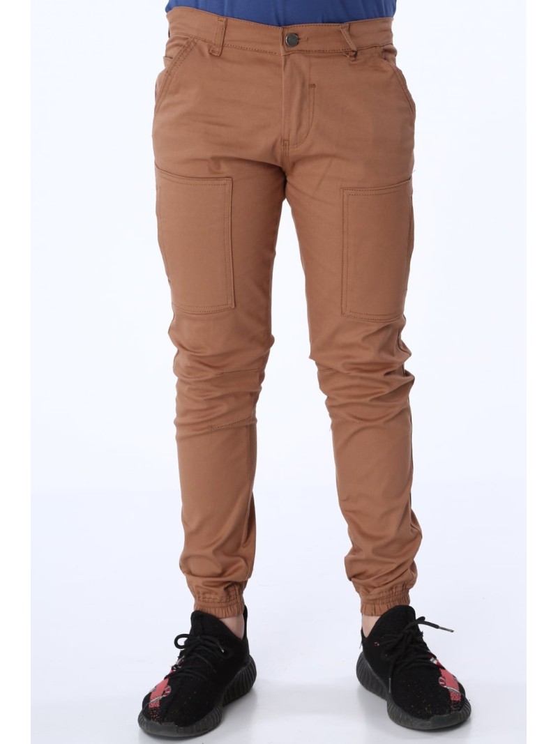 Pantaloni caramel baieti cu benzi elastice NDZ105 - Magazin online - Boutique